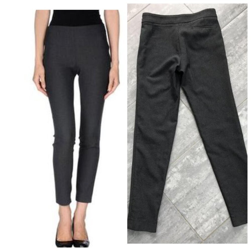 Emporio Armani Gray Wool Blend Tweed Stretch Jersey Slim Pants Side Zip Size 40